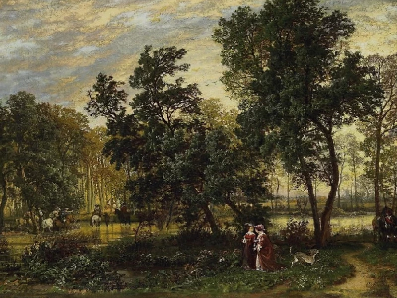 1841-Carl Rodeck - Partita di caccia nella foresta